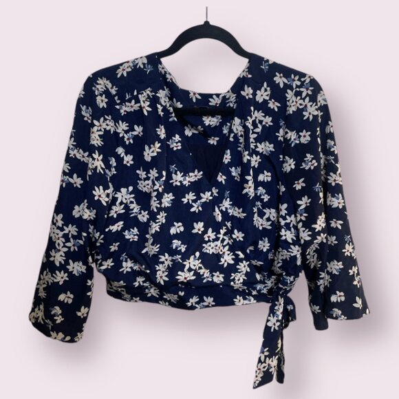 Wrap Floral Chic Glam Girly Modern Hippie Hipster Art Artsy Boho Crop Tie Top - Picture 1 of 6
